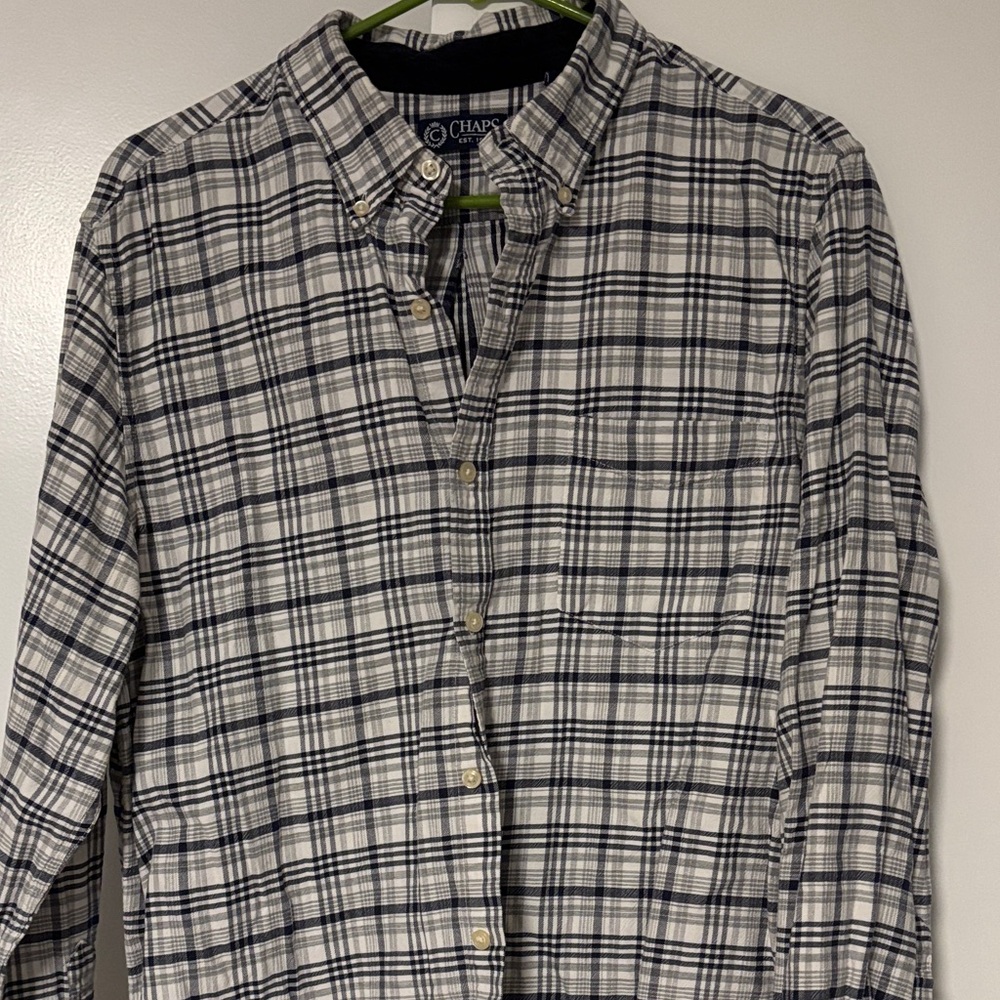 Chaps Men's Black and White Plaid Button Down Shirt
